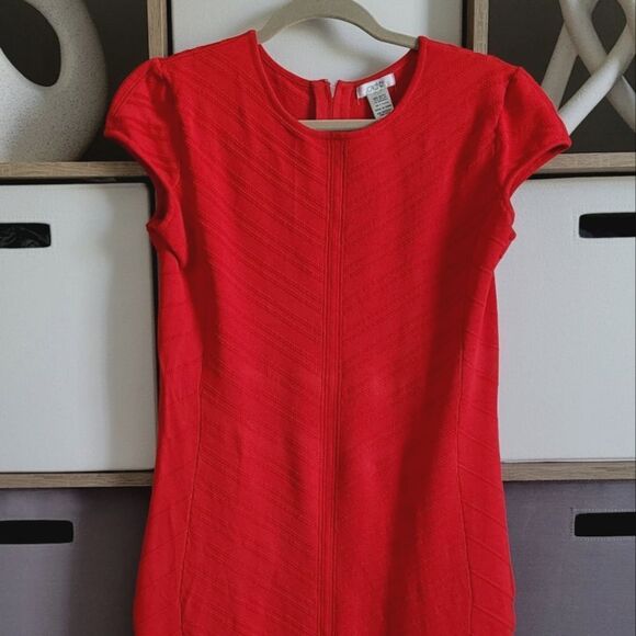 ♥️CACHE Elegant Fire Red Chevron Dress Size L - Picture 4 of 16